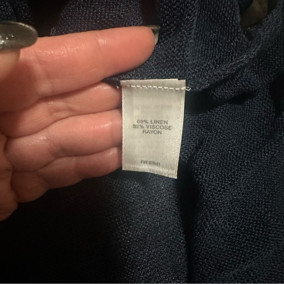 Women’s Pure Jill Linen‎ Blend Navy Blue Floral Sheer Top. Size Medium. - Picture 5 of 5